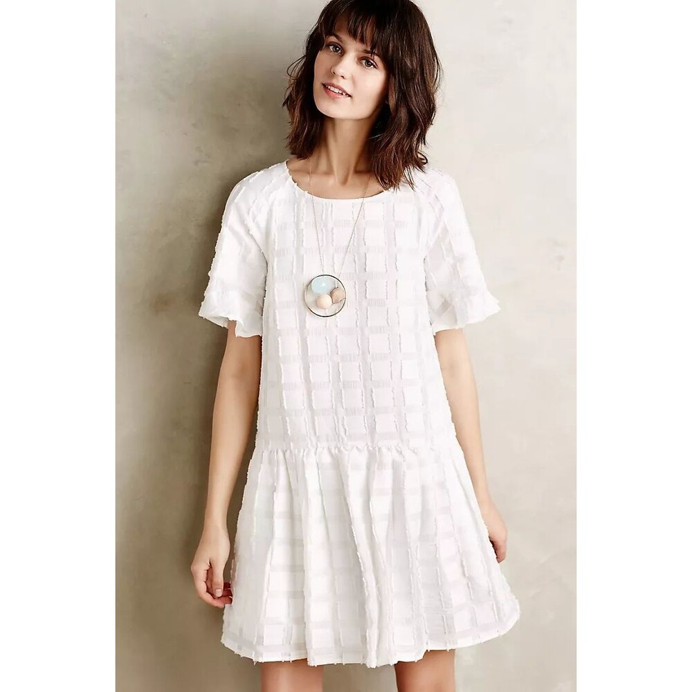 Anthropologie Maeve Orlaya Dress Drop Waist Textured Cream White Size S VGUC